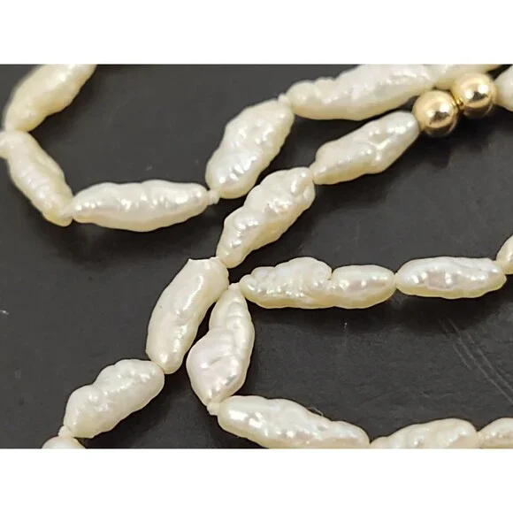Vintage Freshwater Rice Pearl Necklace 17" w/ 14K Gold Bead Spacers & Clasp - Picture 5 of 12